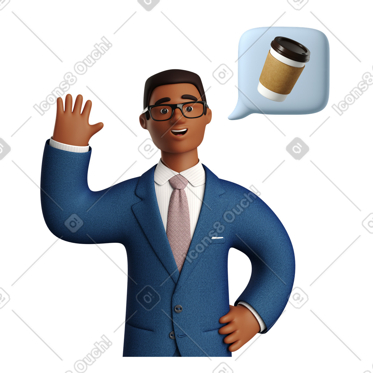 3D Business 스타일의 커피에 대해 생각하는 사업가 일러스트레이션 PNG, SVG 다운로드