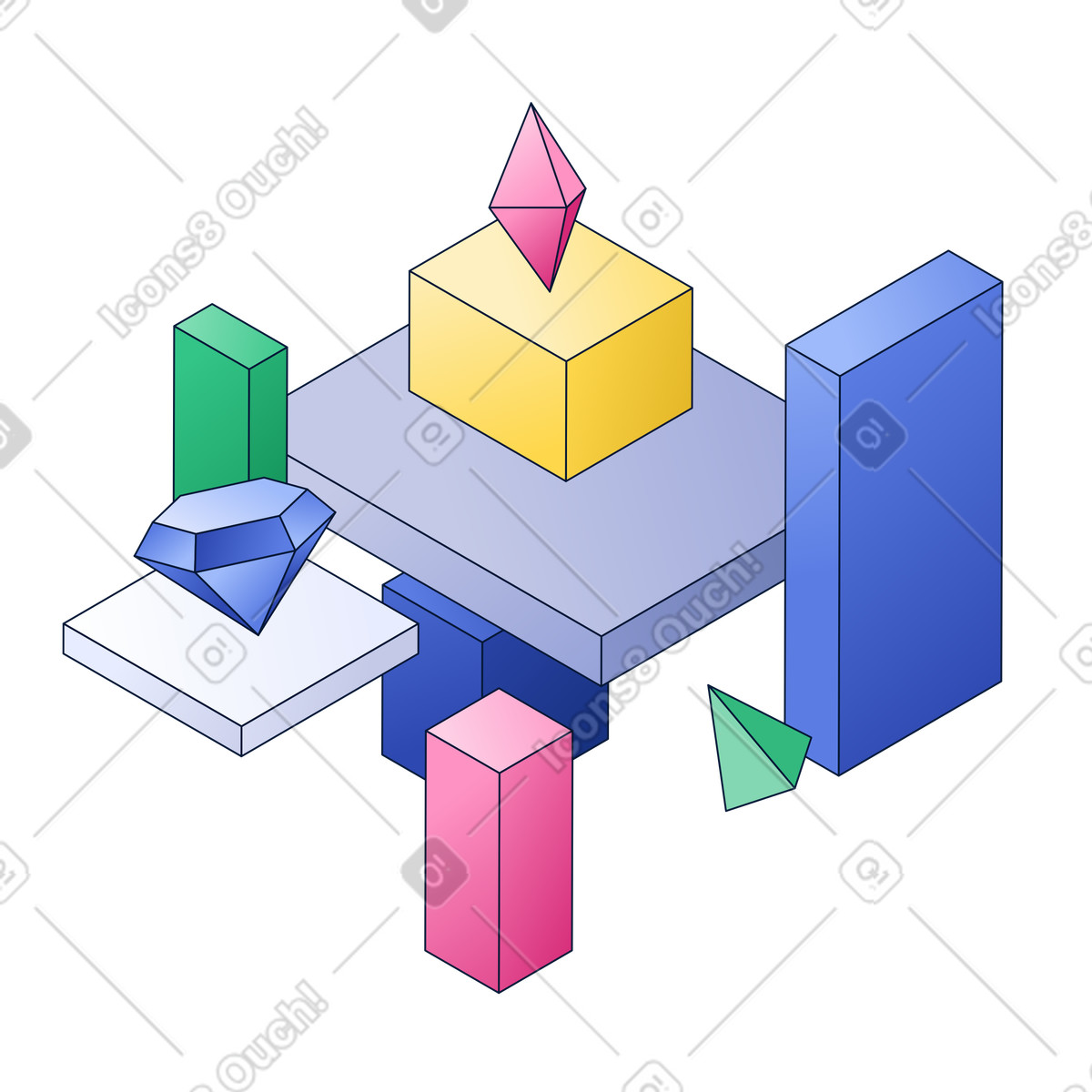 Ilustración Plataformas rectangulares y formas geométricas en estilo Neat a descargar en PNG SVG