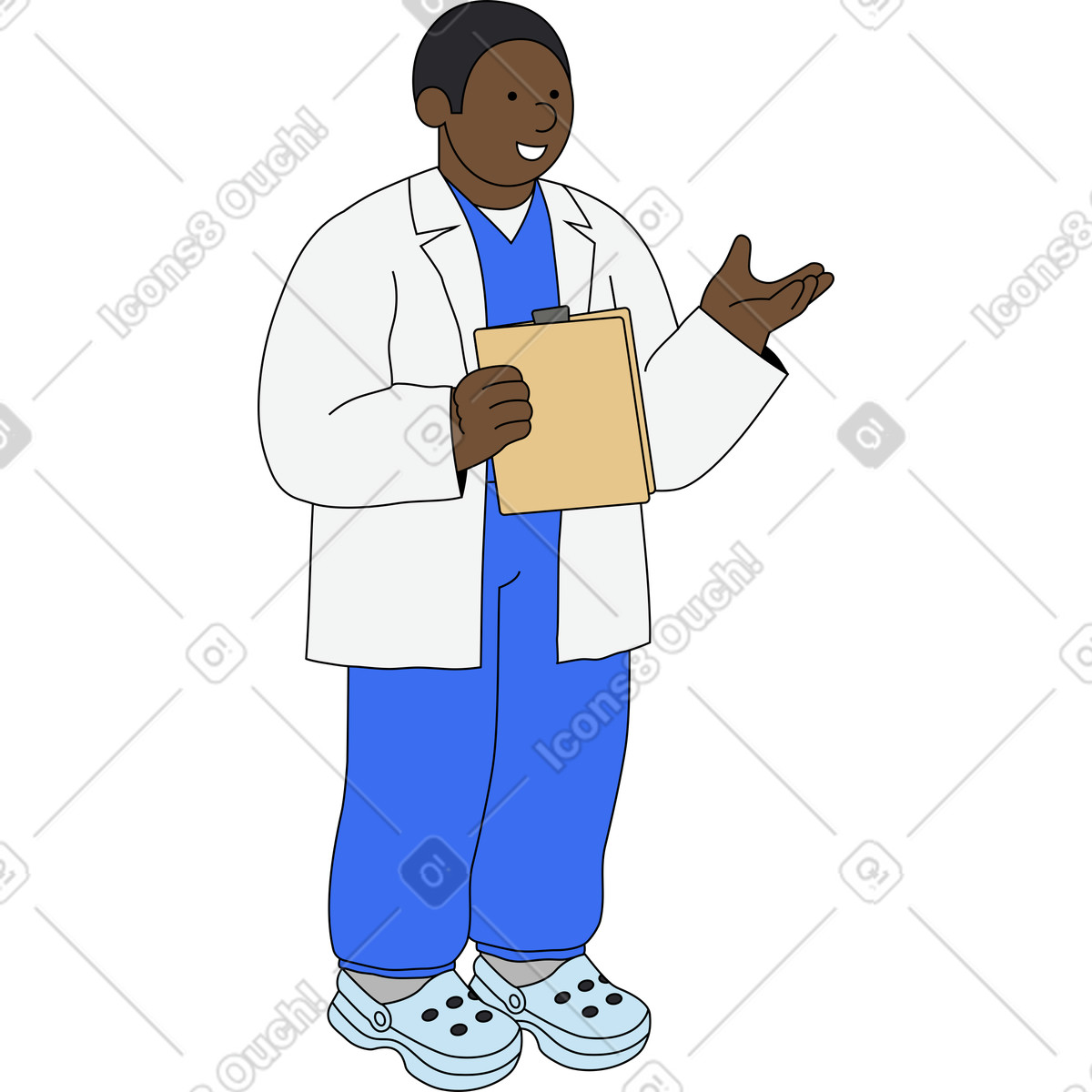 Doctor talking about something illustration in Kindy style download in PNG, SVG