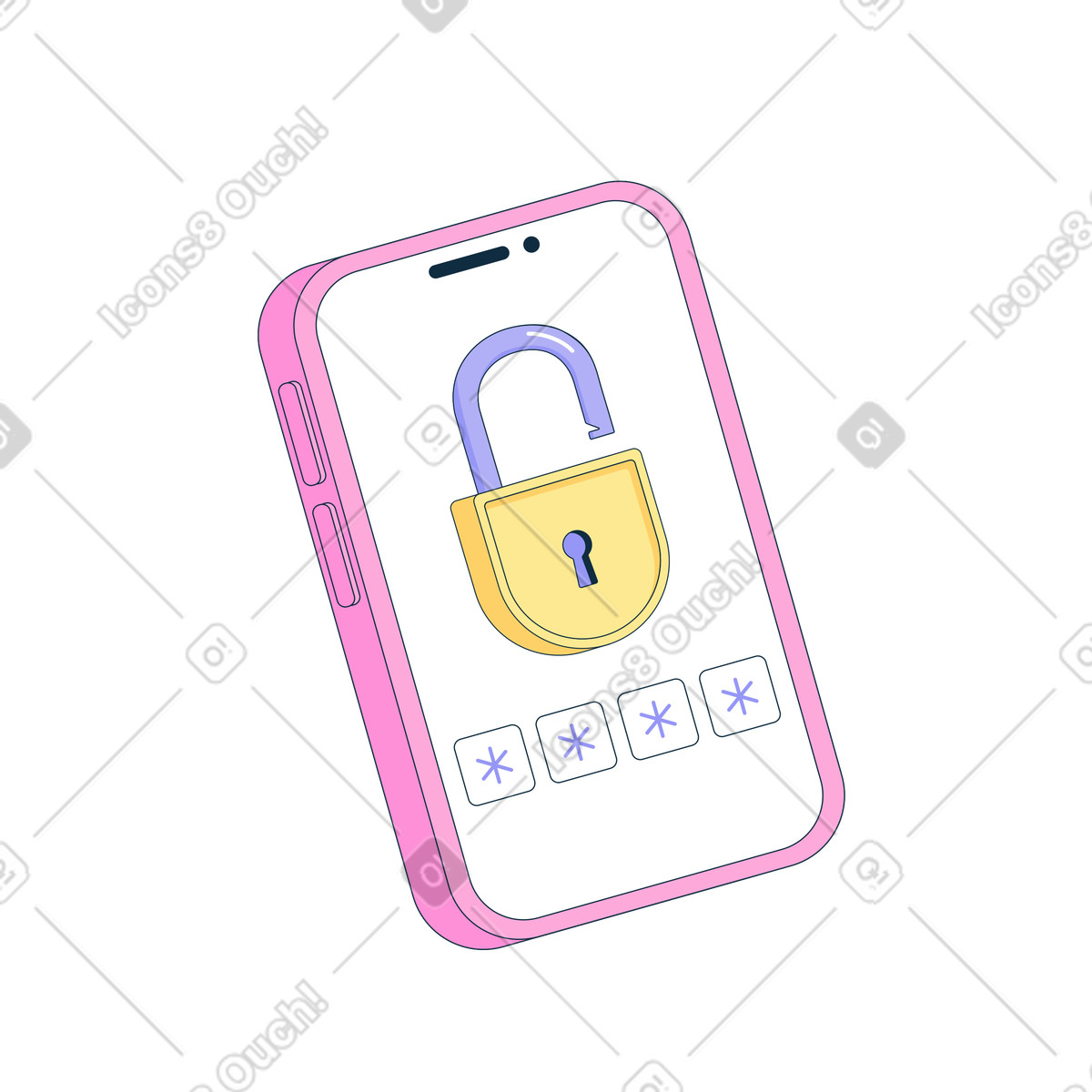 Phone with lock illustration in PNG, SVG