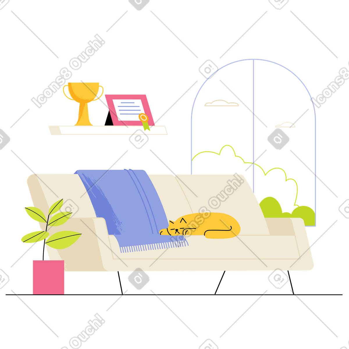 Ilustração de Modern living room, Home interior and comfortable lifestyle em no estilo Juicy para baixar em PNG, SVG