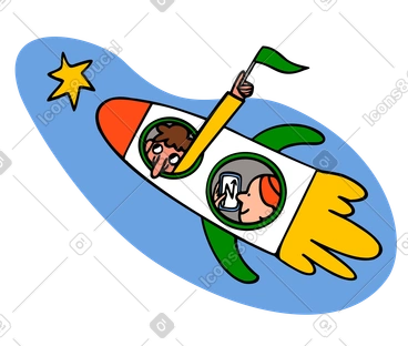 People flying on a rocket and reaching stars, successful startup, reaching goals PNG, SVG