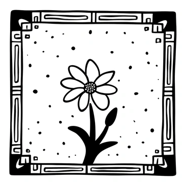 A square decorative ceramic tile featuring a detailed "edelweiss flower" design in the center. The edges of the tile are adorned with intricate geometric patterns. The background of the tile is textured to create depth, enhancing the visual contrast with the flower. The “edelweiss flower” is illustrated with its characteristic star-shaped petals and distinct shape, rendered with fine lines to emphasize its delicate features.