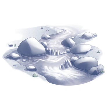 A gentle stream flowing over smooth, rounded rocks