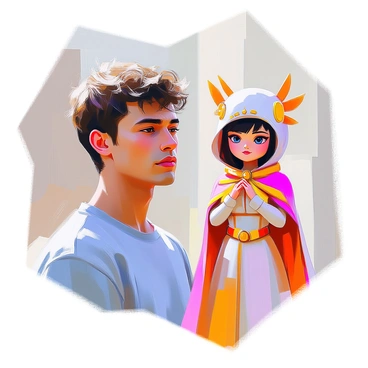 A portrait featuring a realistic likeness and its illustrated alter ego