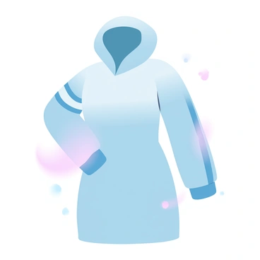 A sporty dress with a hood is displayed prominently. The dress features bold athletic stripes running down the sides, contrasting with the main color of the fabric. The hood is neatly folded down, showcasing the neckline. The fabric appears lightweight and flexible, emphasizing movement. The background is a gradient of pastel colors, enhancing the overall appearance of the dress.