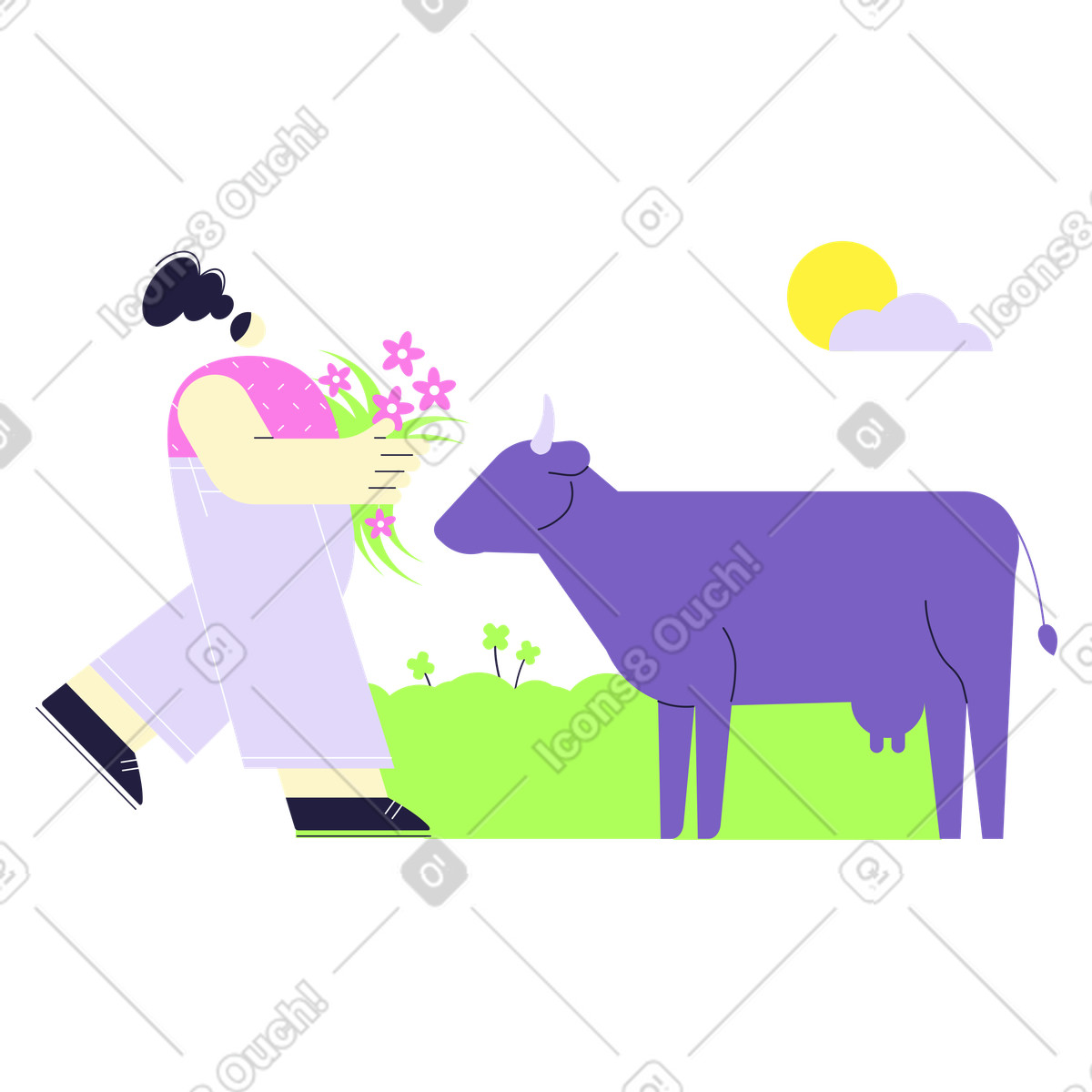Prendersi cura della mucca illustrazione in stile Mellow scarica in PNG, SVG