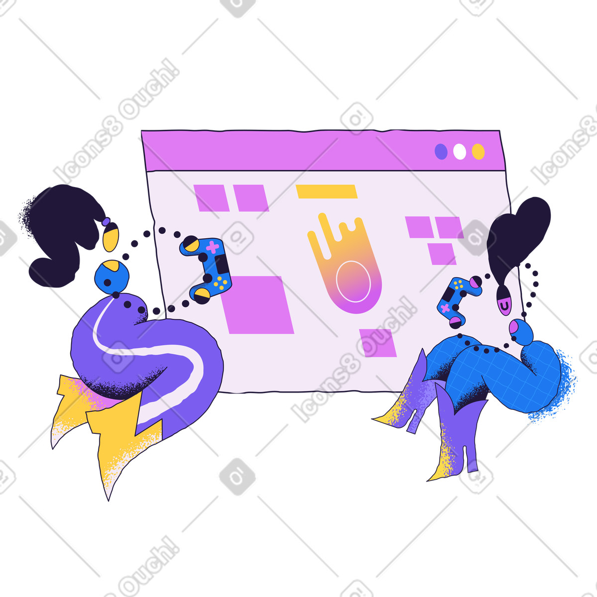 Ilustração de Pessoas jogando videogame online em no estilo Conifer para baixar em PNG, SVG