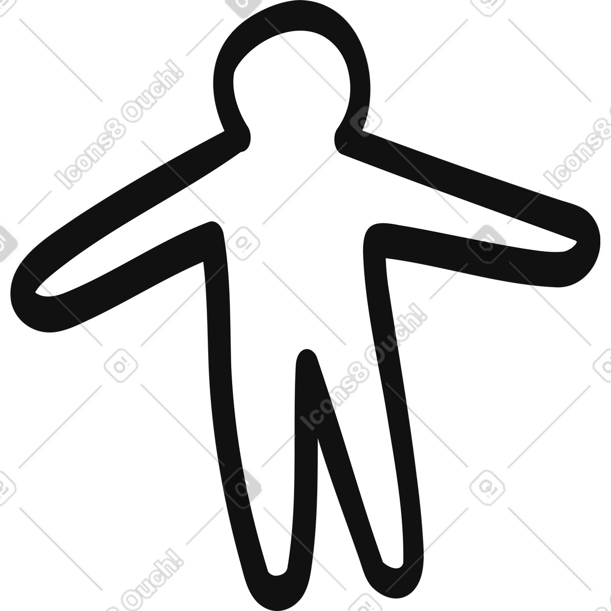Illustration Stick figure outline with outstretched arms and simple rounded head dans le style Organic à télécharger aux formats PNG, SVG