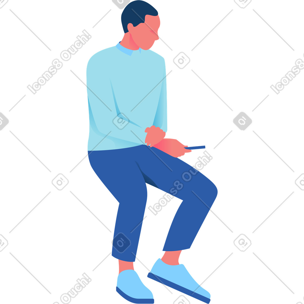 Illustration Homme assis tenant un téléphone dans le style Daily à télécharger aux formats PNG, SVG