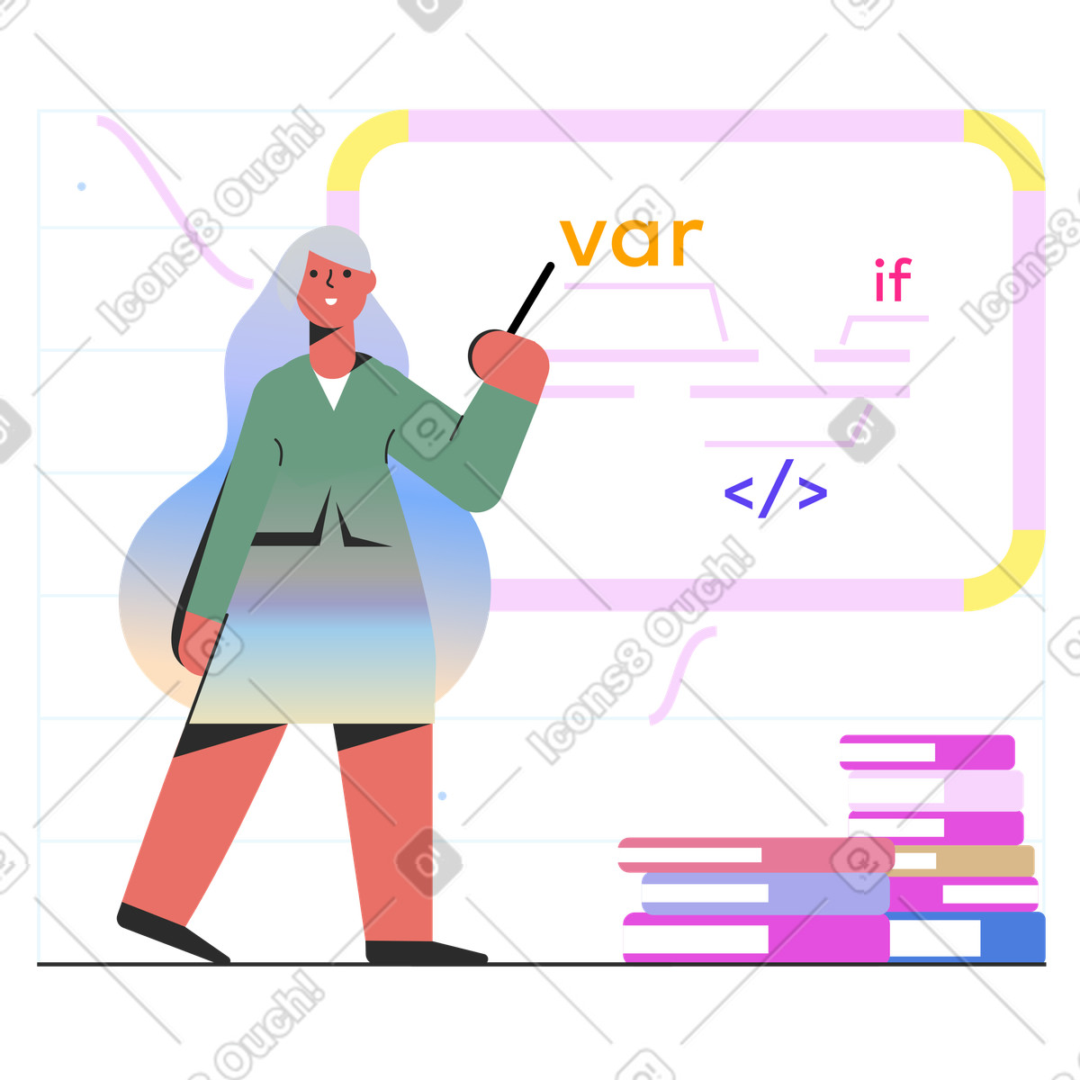 Informatics teacher explaining coding illustration teaching clipart vector graphics PNG download