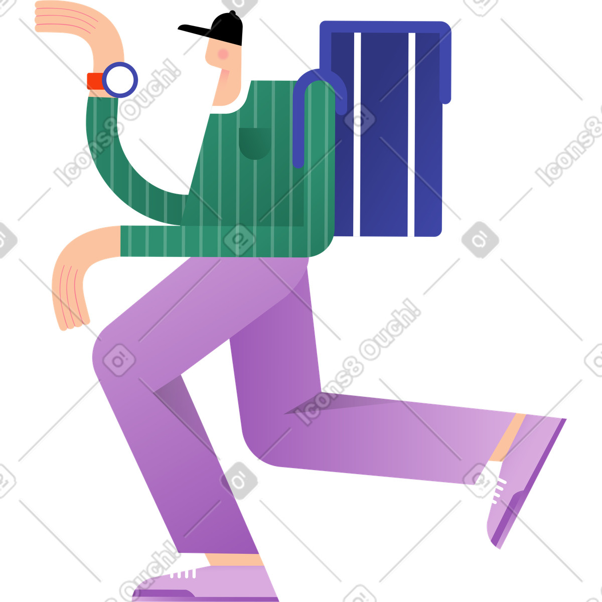 Uomo in un berretto con uno zaino illustrazione stile Wavy scarica PNG, SVG