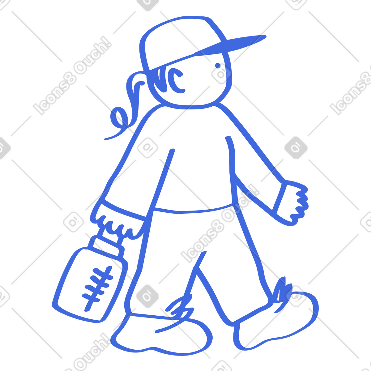 Ballpoint Pen スタイルの Child walking casually carrying lunchbox with simple line drawing style のイラストをPNG、SVG形式でダウンロード