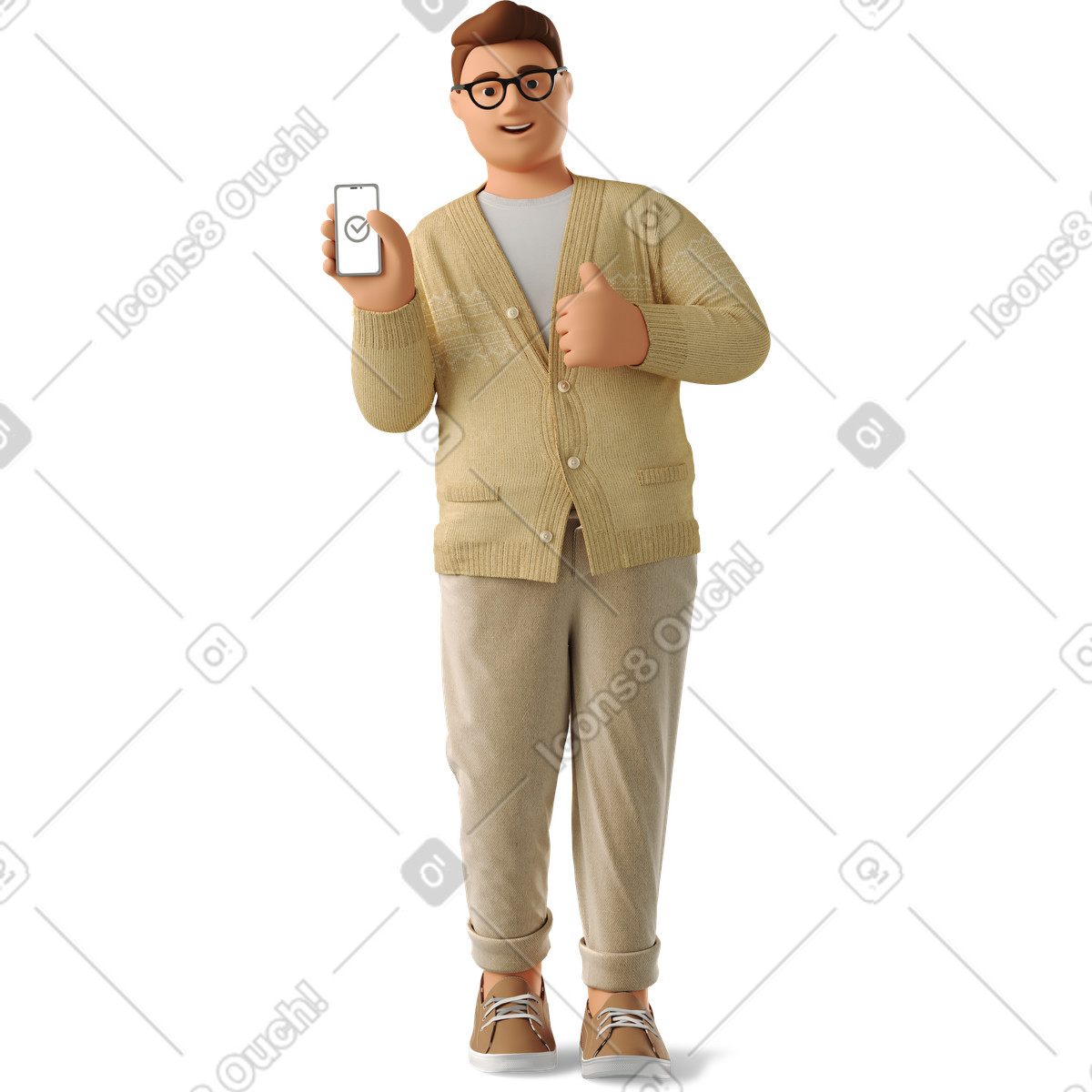 Иллюстрация Smiling man with phone showing thumbs up в стиле 3D Business — скачать в форматах PNG, SVG