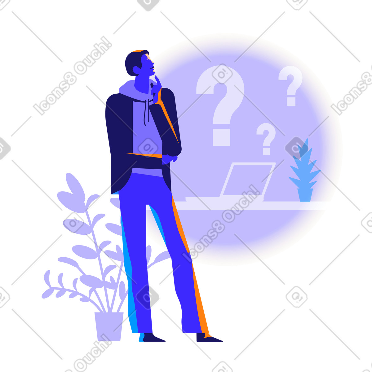Man thinking in the office illustration vector clipart graphics PNG SVG