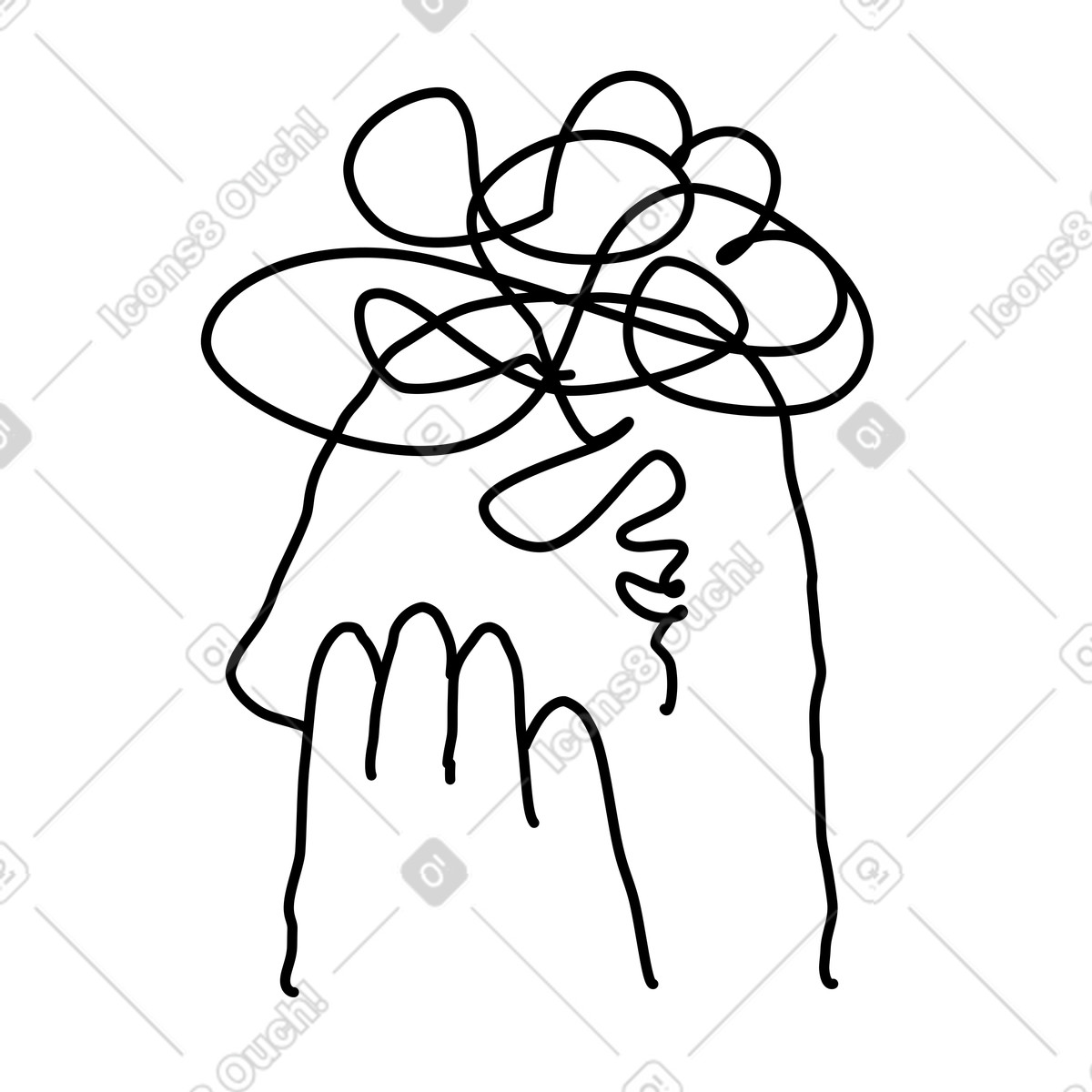 Ilustração de Stress head silhouette with tangled lines symbolizing overwhelmed thoughts em no estilo Rough Sketch para baixar em PNG, SVG