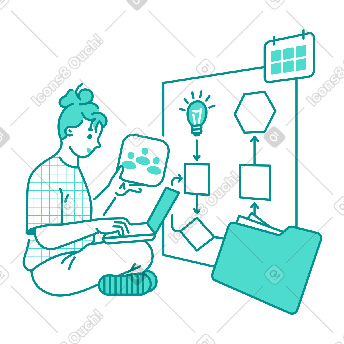Woman creating diagram and managing project illustration in PNG, SVG