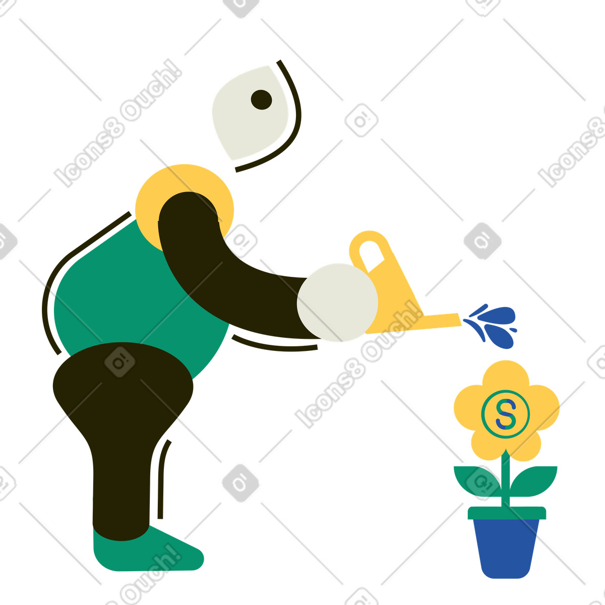 Spot スタイルの ドルプラントに水をやる男性 のイラストをPNG、SVG形式でダウンロード