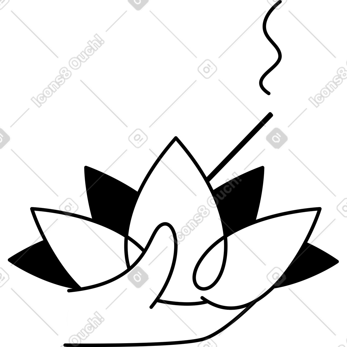 Notion Line Art 스타일의 Lotus flower with incense stick and curling aromatic smoke lines 일러스트레이션 PNG, SVG 다운로드