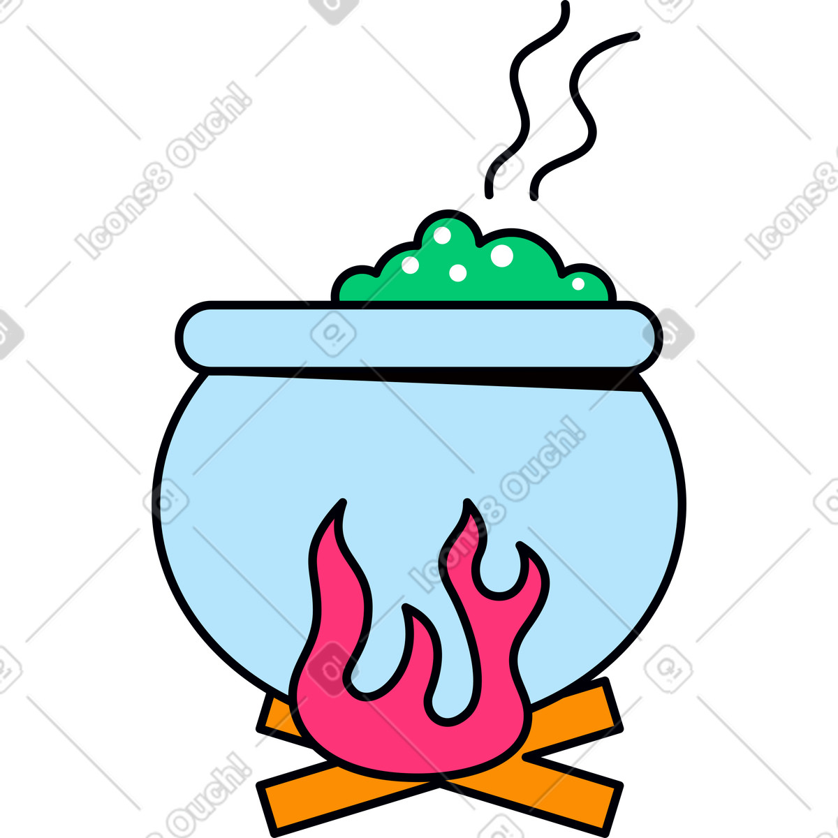 Illustration Chaudron bouillonnant en feu dans le style Droll à télécharger aux formats PNG, SVG