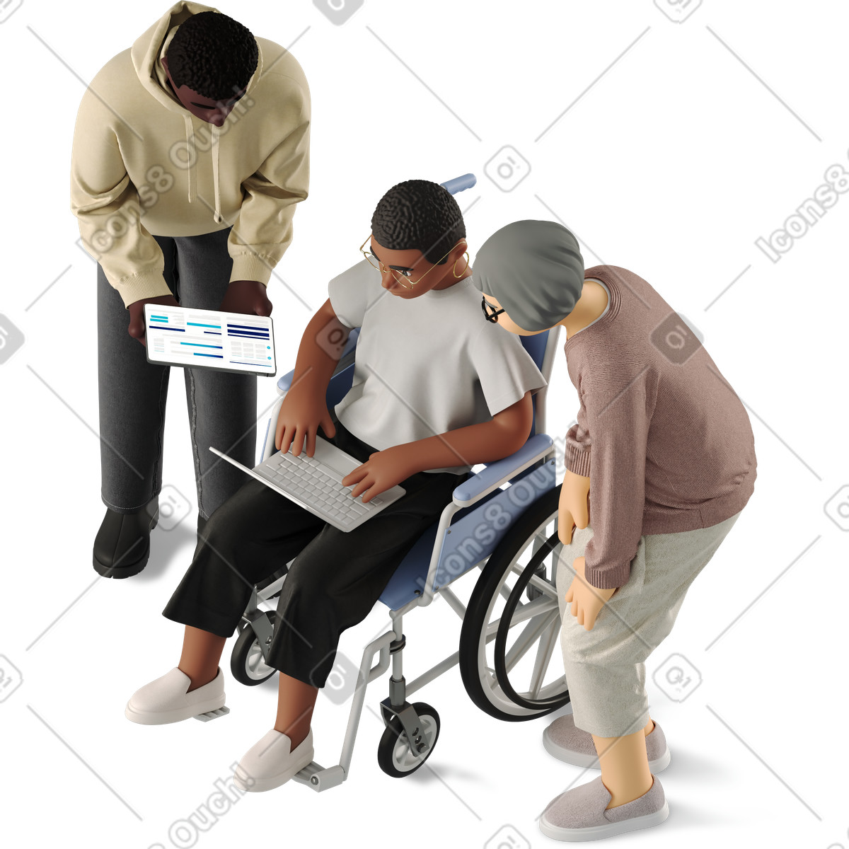 Ilustração de Three employees discussing work em no estilo 3D Business para baixar em PNG, SVG
