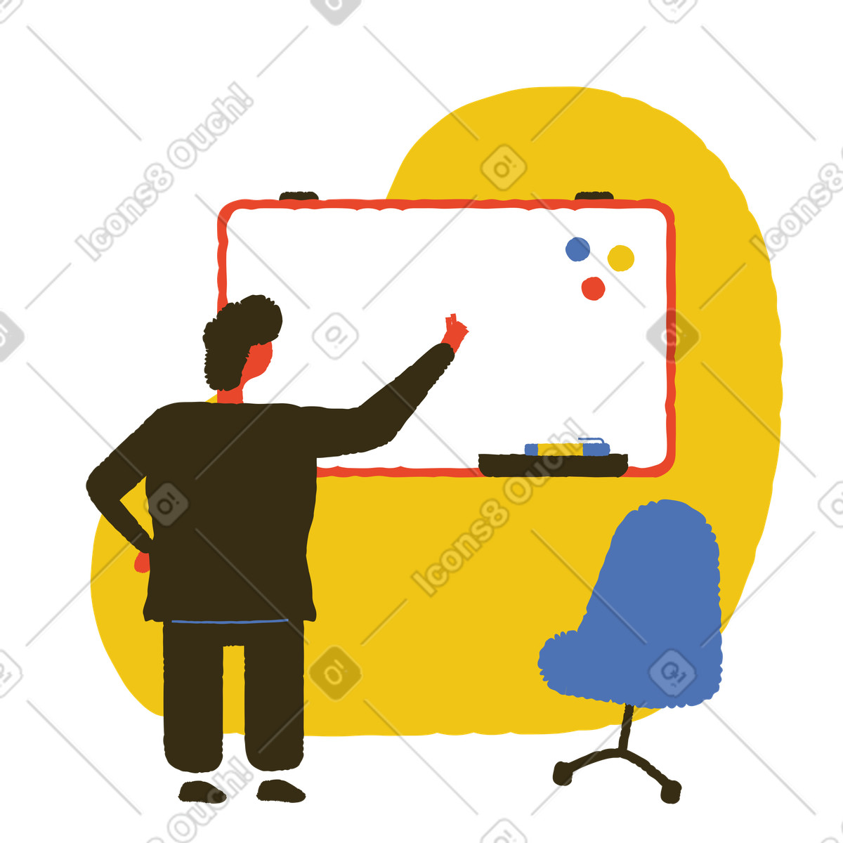 Teacher writing on the board illustration in Bermuda style download in PNG, SVG