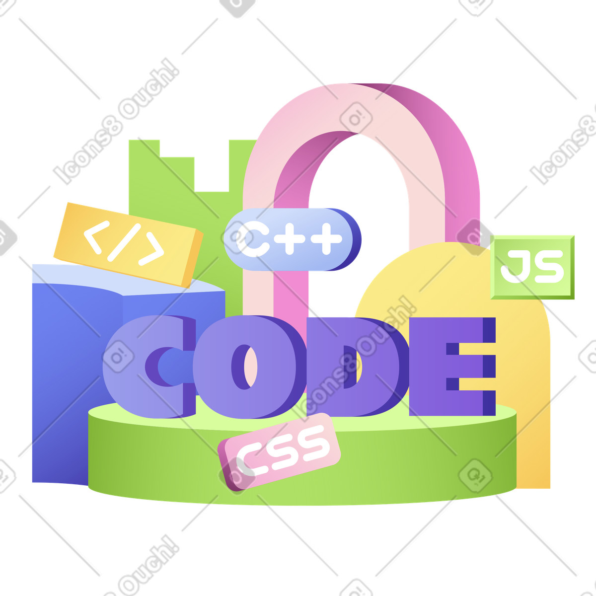 Lettering Code with programming languages and code sign text illustration in PNG, SVG