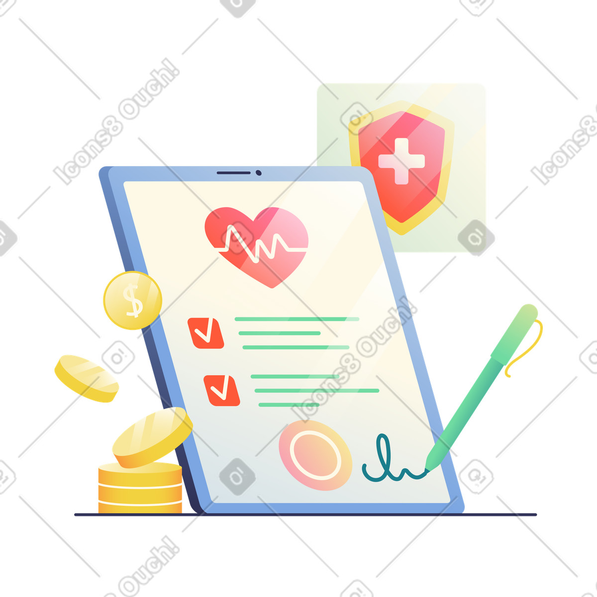 Registration of medical insurance animated illustration in Beam style download in GIF, Lottie (JSON), AE