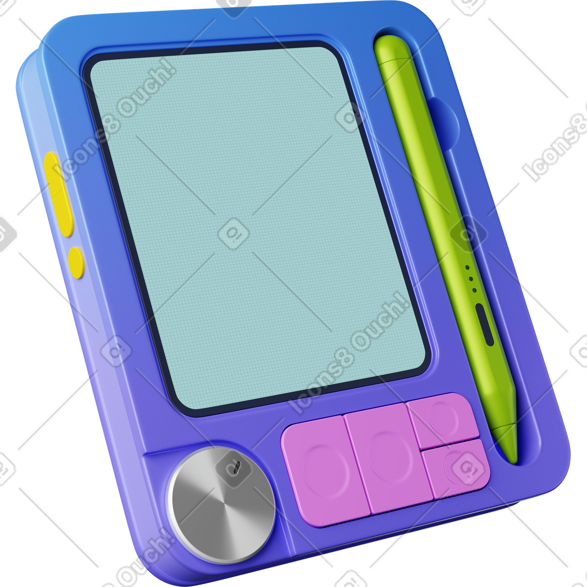 Illustration Rectangular electronic tablet with knob and controls dans le style 3D Plastic à télécharger aux formats PNG, SVG
