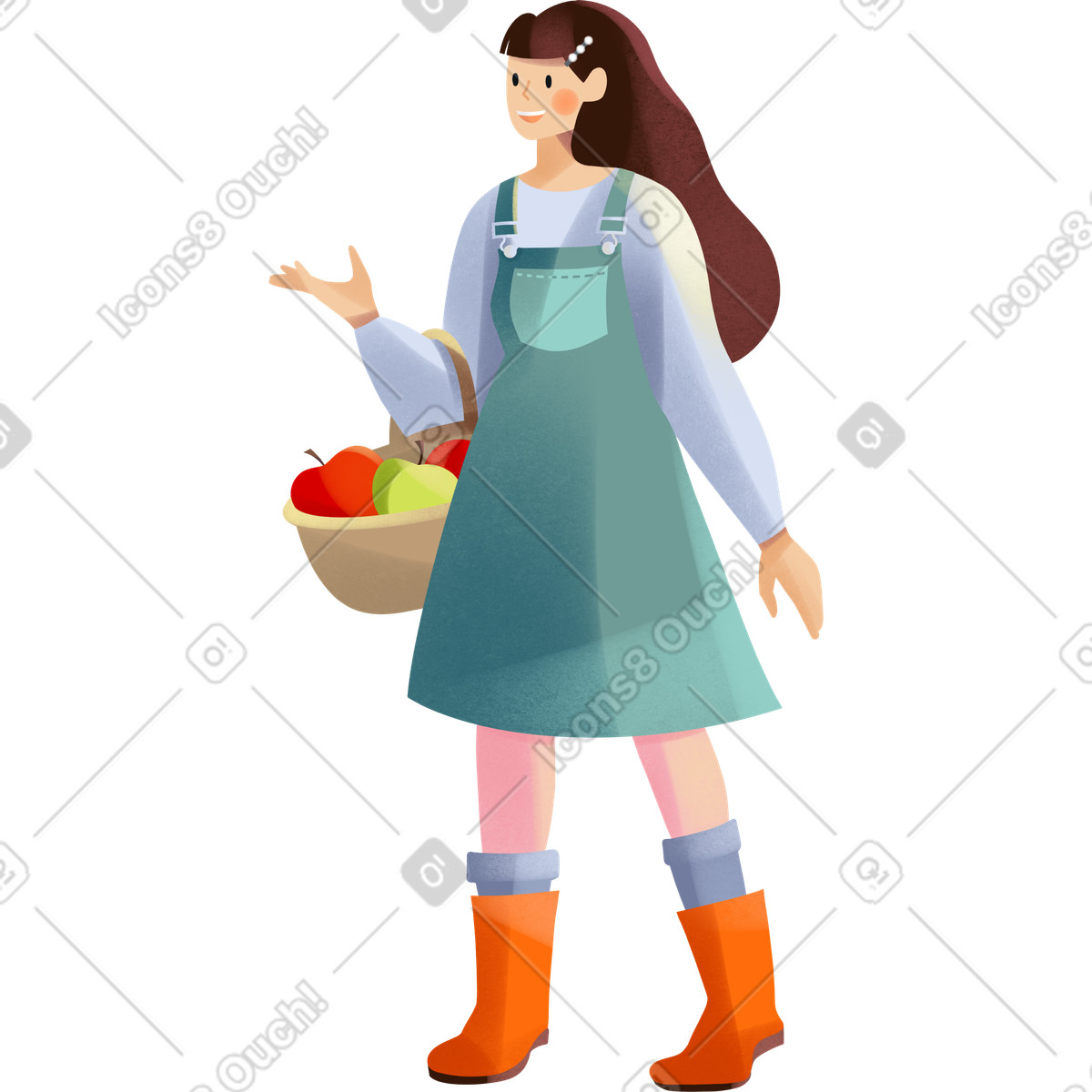下载 Shine 风格的 Young woman holding a basket of apples 插画，支持 PNG、SVG 格式