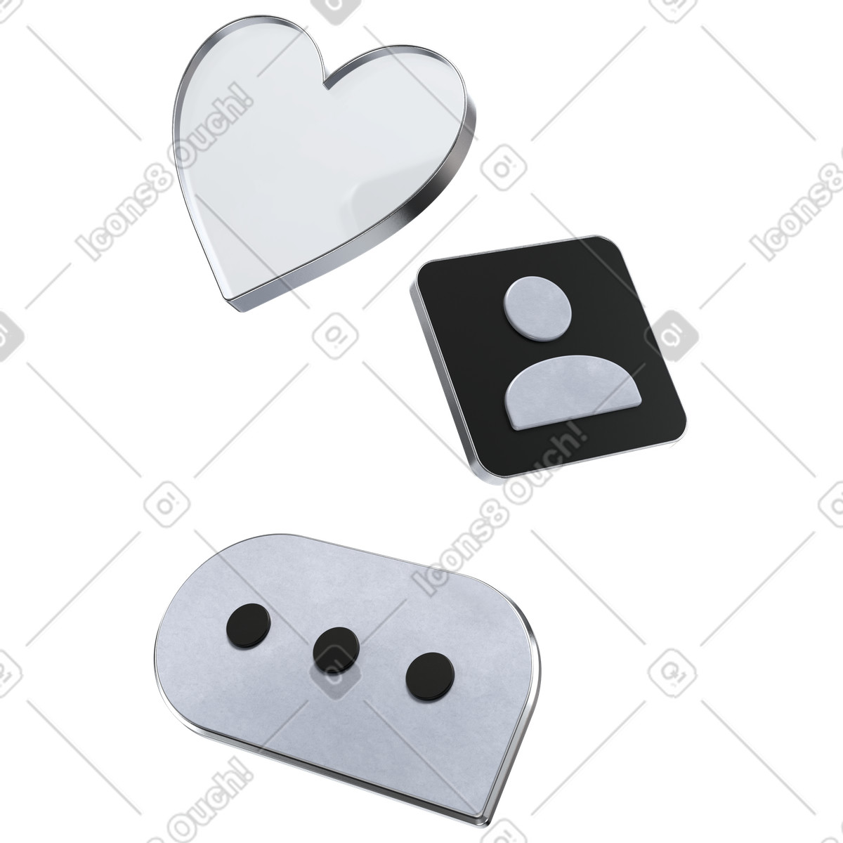 Ilustración Icono de perfil con globo diálogo y corazón, mensajería en línea participación social. estilo 3D Pro a descargar PNG SVG