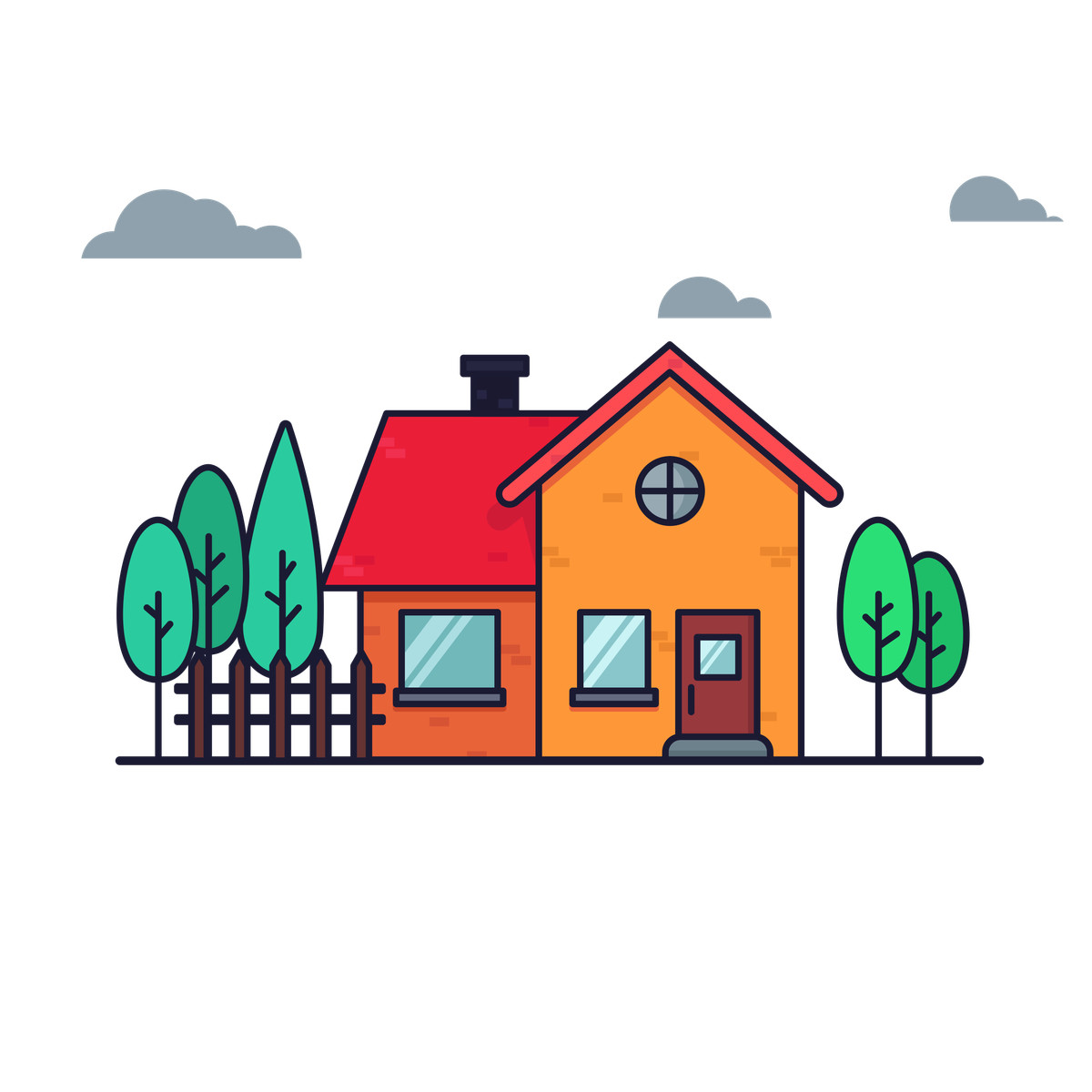 House with trees around it illustration in Gummy style download in PNG, SVG
