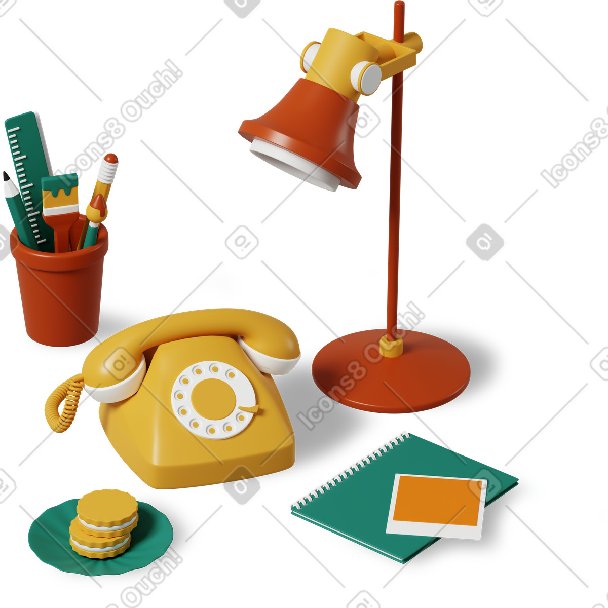 Composizione di telefono e lampada retr&ograve; illustrazione in stile 3D Plastic people scarica in PNG, SVG
