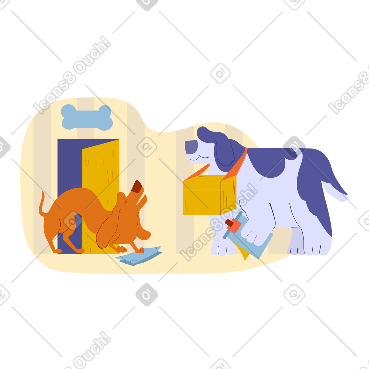 下载 Woof 风格的 狗给另一只狗送包裹 插画，支持 PNG、SVG 格式