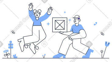 Courier delivered the package and the girl is jumping for joy PNG, SVG