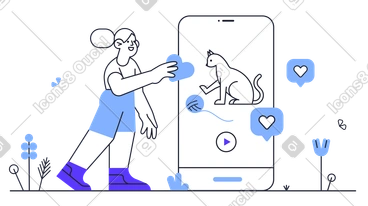 고양이 비디오를 좋아하는 소녀 PNG, SVG