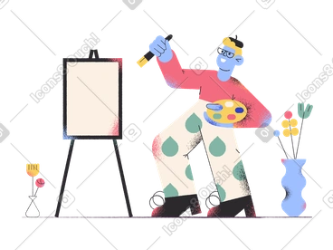 Artist painting picture on easel PNG, SVG