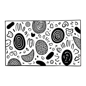 A large mosaic wall art composed of multiple tiles, each shaped like a fingerprint. The tiles vary in size and design, creating a textured surface that showcases intricate patterns. The overall composition features an abstract representation, with the fingerprint tiles arranged in a way that forms a dynamic flow across the wall. The background is a smooth, plain surface that enhances the details of the fingerprint tiles. The scene captures the essence of artistry in craftsmanship.