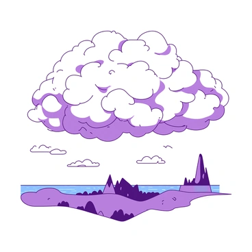 Clouds shaped like brains floating in a surreal sky