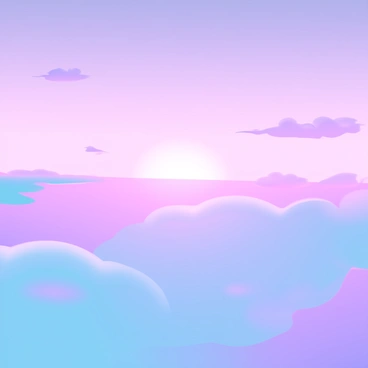 A vast sky at dawn filled with soft pastel colors, such as pink, lavender, and light blue, seamlessly blending together. The sun is just starting to rise on the horizon, casting a warm glow that gently illuminates the clouds. Wispy clouds float across the sky, adding texture to the scene. The light creates a serene atmosphere, inviting a sense of new beginnings.