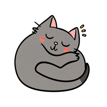 A cute kitten with soft gray fur, sitting curled up in a small ball, sleeping peacefully. Its tiny paws are tucked under its chin, and its long whiskers are gently resting against its round face. The kitten's ears are slightly folded, and its big eyes are closed, showcasing a content expression. The surrounding space is clear, emphasizing the kitten's adorable and tranquil pose.