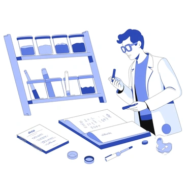 An engineer is standing in a laboratory, examining soil samples on a workbench. The engineer is wearing a lab coat and protective goggles, holding a small sample of soil in one hand while using a magnifying glass with the other. Various glass containers filled with different soil colors and textures are arranged neatly on the shelves in the background. A notebook with handwritten notes and a pen is placed beside the soil samples. Testing equipment, such as a hydrometer and sieves, is visible on the table, indicating the analysis process. The overall atmosphere conveys a sense of focused research and data collection.