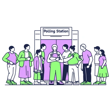 A long line of people excitedly waiting to vote, illustrating the impact of the 24th Amendment
