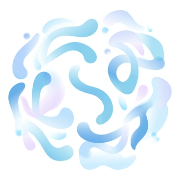 A collection of abstract swirling patterns and lines is depicted in a gradient of deep blue and white tones. The patterns intertwine and overlap, creating a sense of movement across the image. Some lines are thick and bold, while others are thin and delicate, adding depth to the composition. The background features lighter shades of blue, enhancing the contrast with the swirling patterns. The overall arrangement of the shapes flows gracefully, drawing the viewer's eye throughout the entire piece.