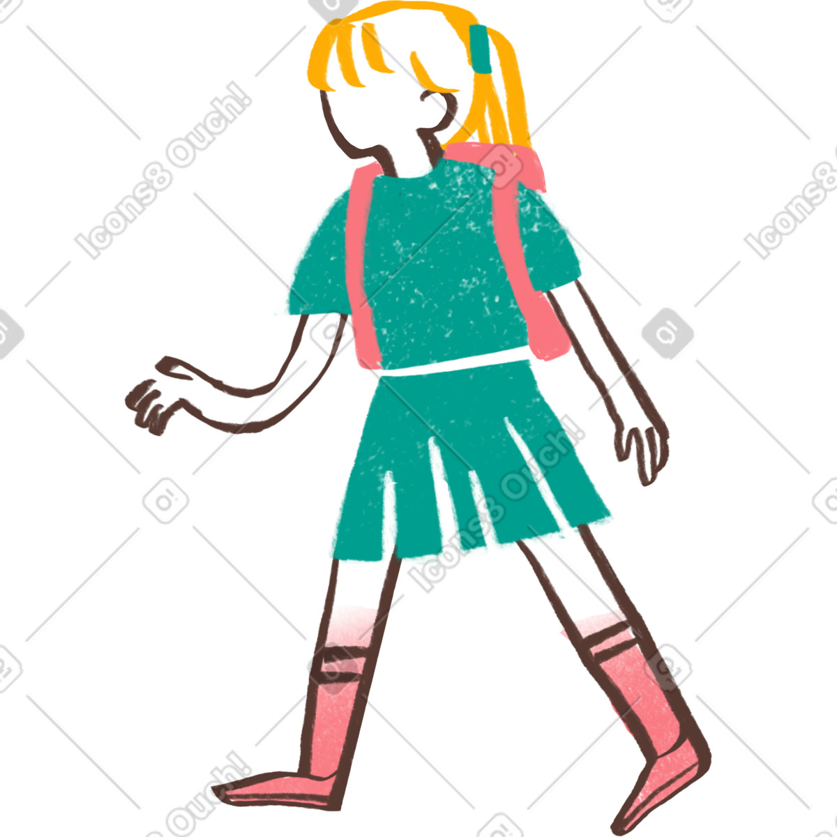 Girl with blond ponytail walking backpack illustration in Company style download in PNG, SVG