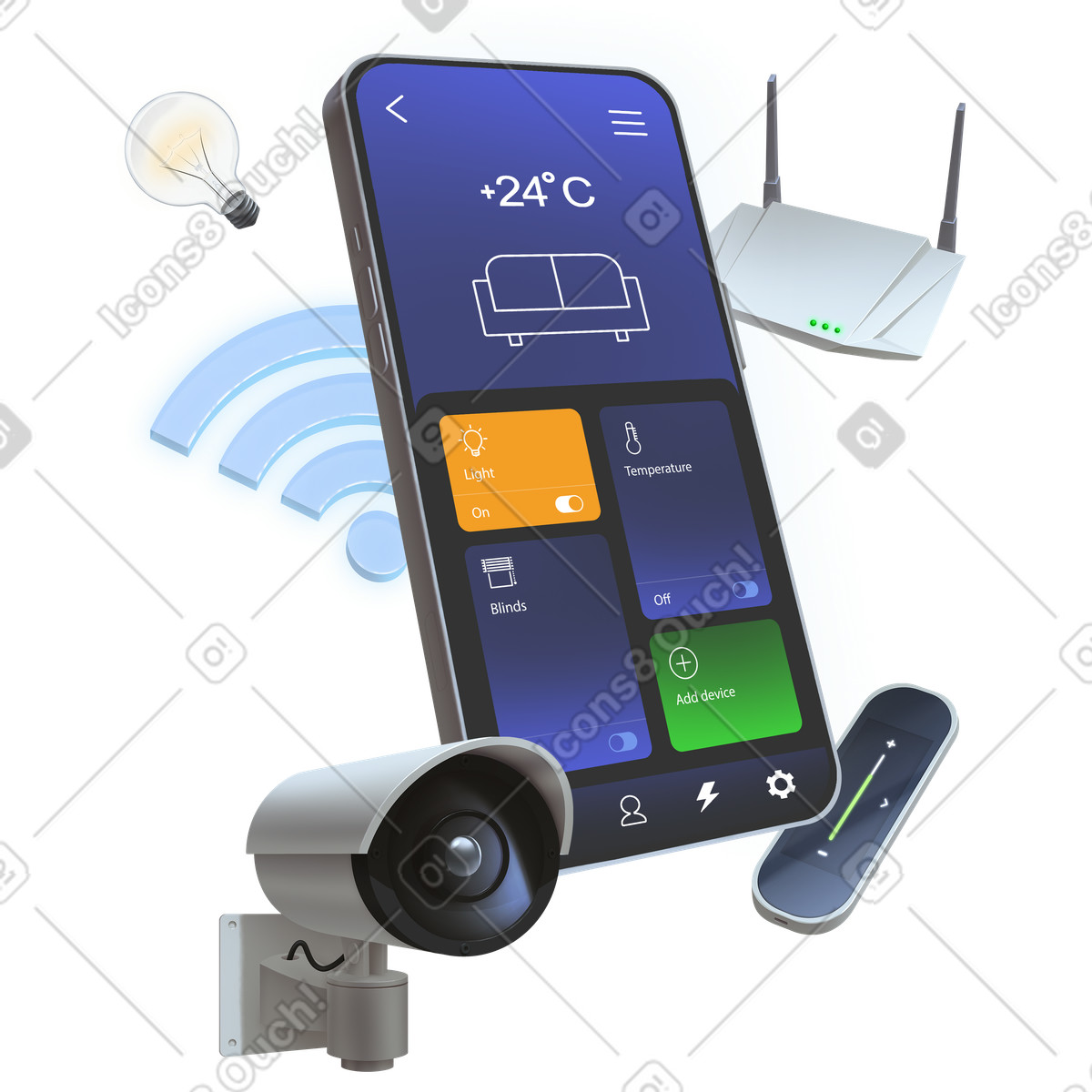 Smart-home-anwendung und intelligente geräte-Illustration im Props-Stil als Download in PNG, SVG