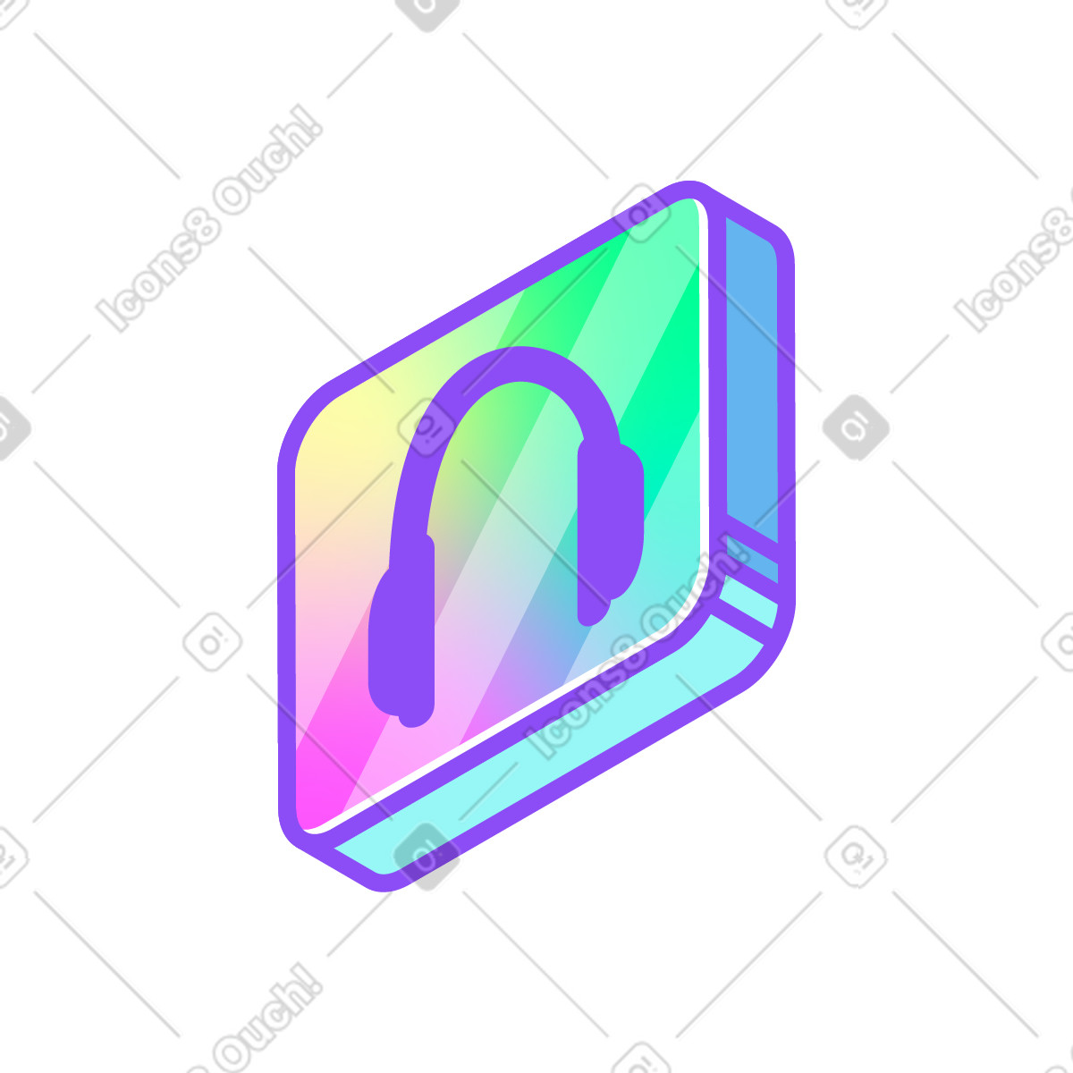 下载 Holographic 风格的 戴着耳机的图标 插画，支持 PNG、SVG 格式