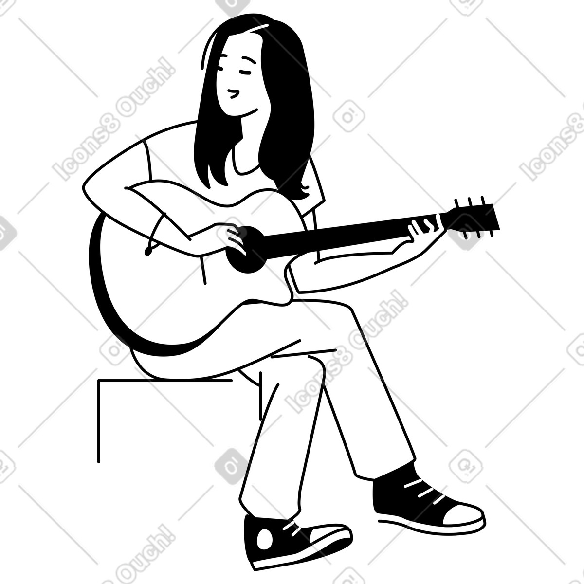 Weekday 스타일의 Playing acoustic guitar, learning music and self-expression 일러스트레이션 PNG, SVG 다운로드