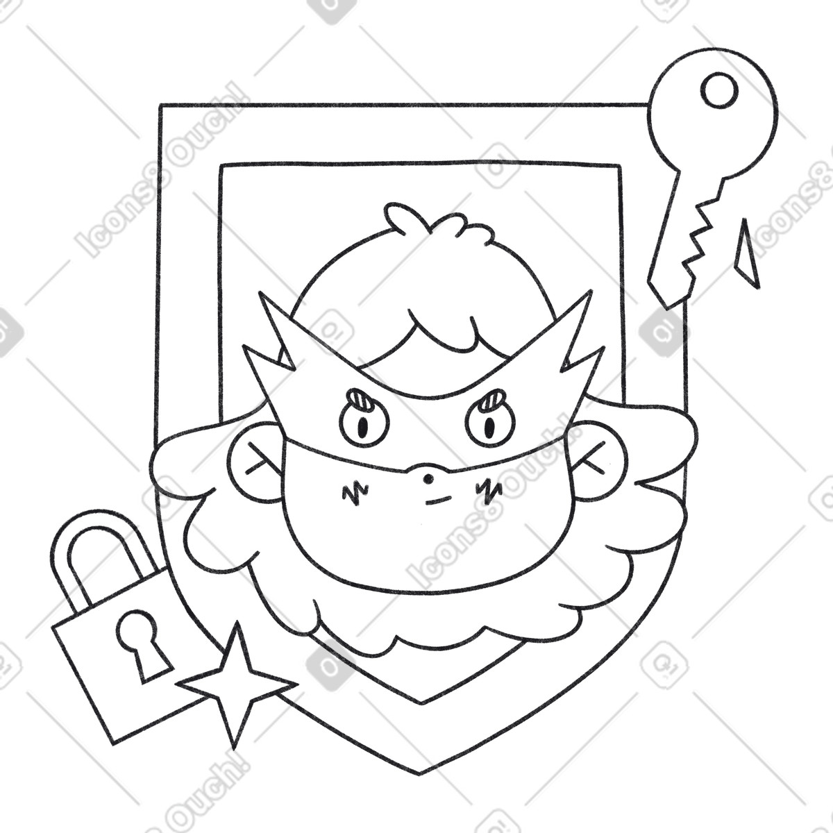 Bonbon Line 스타일의 Superhero blocking hacking attempt, Digital privacy and data protection 일러스트레이션 PNG, SVG 다운로드