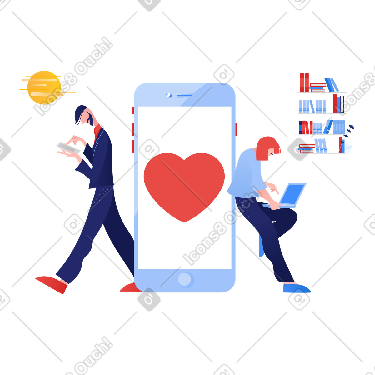 Illustration Couple romantique interagissant via le web aux formats PNG et SVG